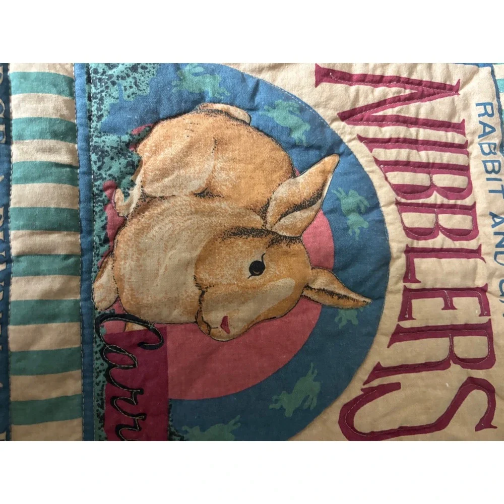 Vintage Eldredge Bunny Booster Rabbit Garden Nibblers Quilted Wall Hanging 16x14